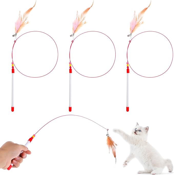 4 Pcs Cat Feather Toys, Cat Toys Wand by Unknown