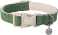 DOGWONG Cotton Hemp Dog Collar, Heavy-Duty Green Dog Collar Adjustable Soft