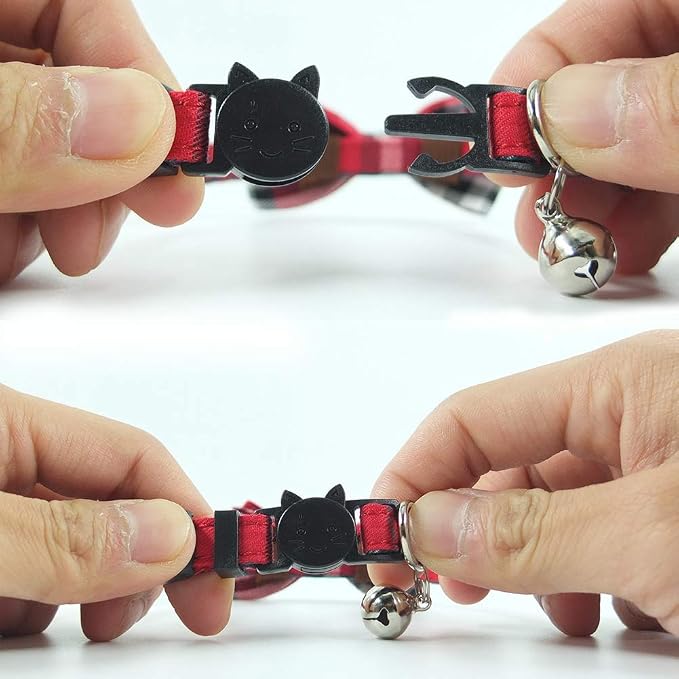 Cat Collar Breakaway with Bell and Bow Tie, Plaid Design Adjustable Safety - Image 5