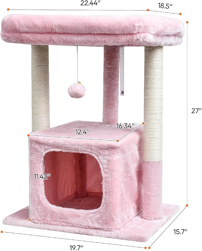 SYANDLVY Small Cat Tree for Indoor Cats Large Adult, Modern House - Image 3