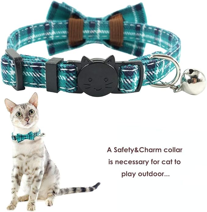 Cat Collar Breakaway with Bell and Bow Tie, Plaid Design Adjustable Safety - Image 4