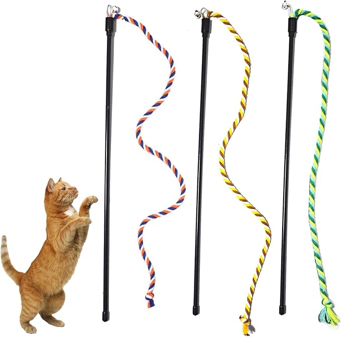 KABASI 3PCS Cat String Wand Toys, Colorful Interactive Cats Teaser Wand by KABASI