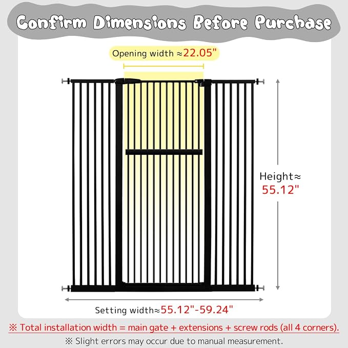 Lumizone Extra Tall Pet Gate 55.12" High Pressure Mounted 55.12"-59.24" Extra - Image 2