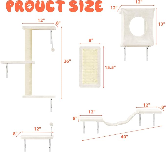 NUNU LAB Cat Wall Shelves Set, Bridge Ladder, Scratching Post, Indoor Cat - Image 5