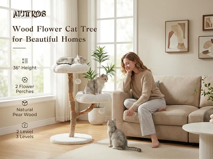 Wood Flower Cat Tree, Modern Cat Tower - Image 4