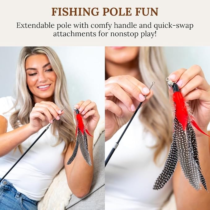 Cat Toys Set Cat Fishing Pole Retractable Wand Suction Cup & Hanging Teaser Wand - Image 2