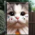 Cute Cat Garden Flag 12x18 Inch Double Sided Outdoor Yard Banner Adorable White by Unknown