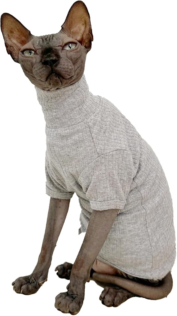 Sphynx Hairless Cats Shirt Cotton Cat Turtleneck Sweater Pullover Kitten by Kitipcoo