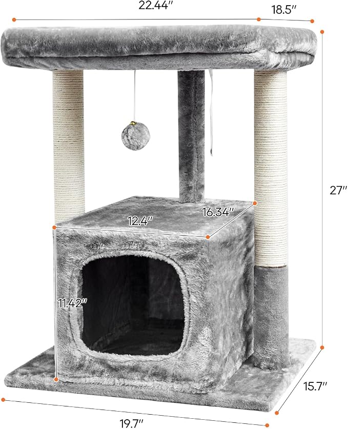 SYANDLVY 27IN Cat Tree for Indoor Cats Large Adult, Modern Activity Tower - Image 3