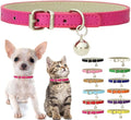 Hot Pink Puppy Collar with Bell, Soft Pu Leather Cat Collars Adjustable Buckle by Weimostar