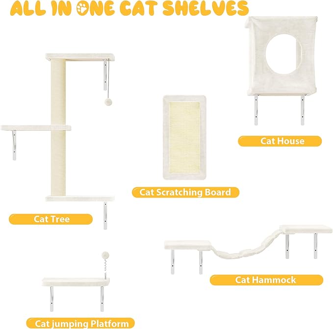 NUNU LAB Cat Wall Shelves, 10-in-1 Wall-Mounted Cat Furniture Set, Large Cat - Image 4
