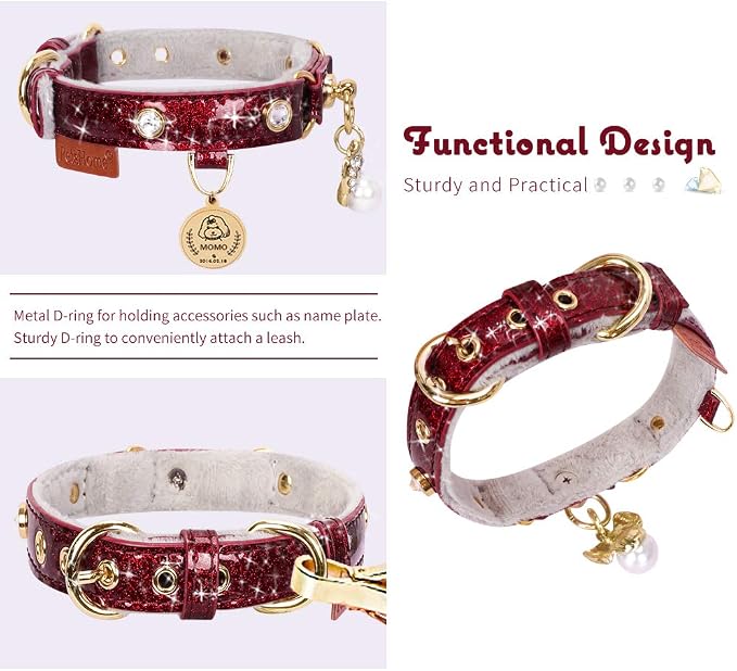 PetsHome Cat Collar, Dog Collar, PU Leather Adjustable Pet Collar - Image 3