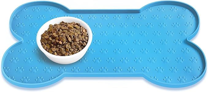Dog Food Mat Anti-Slip Silicone Dog Bowl Mat Thicker Pet Placemat Waterproof by PWTAA