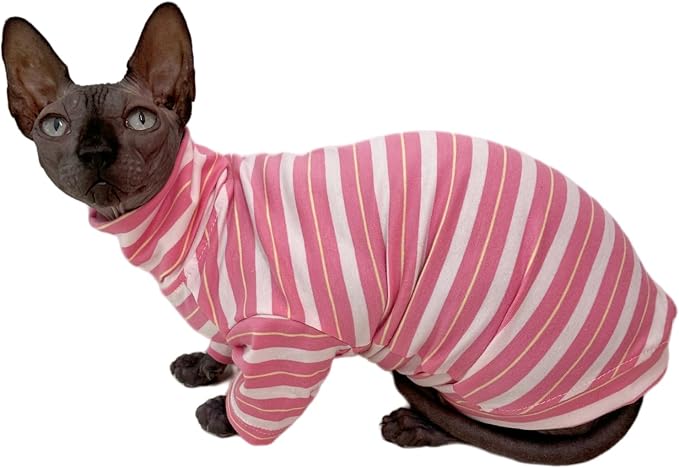 Vintage Stripes Sphynx Hairless Cats Shirt Cotton Cat Turtleneck Pet Clothes - Image 3