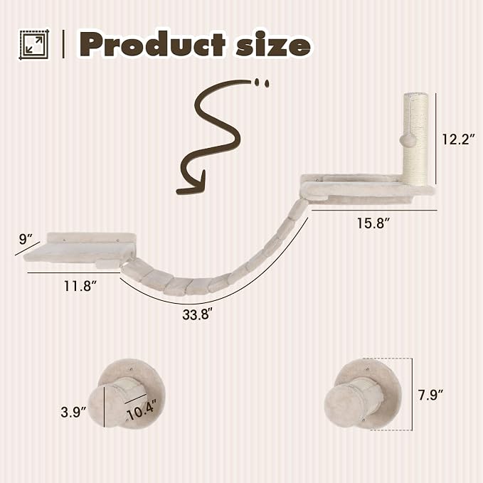 Cat Wall Shelves Climber Systems, Bridge Ladder, Wooden Platform and Hanging - Image 2