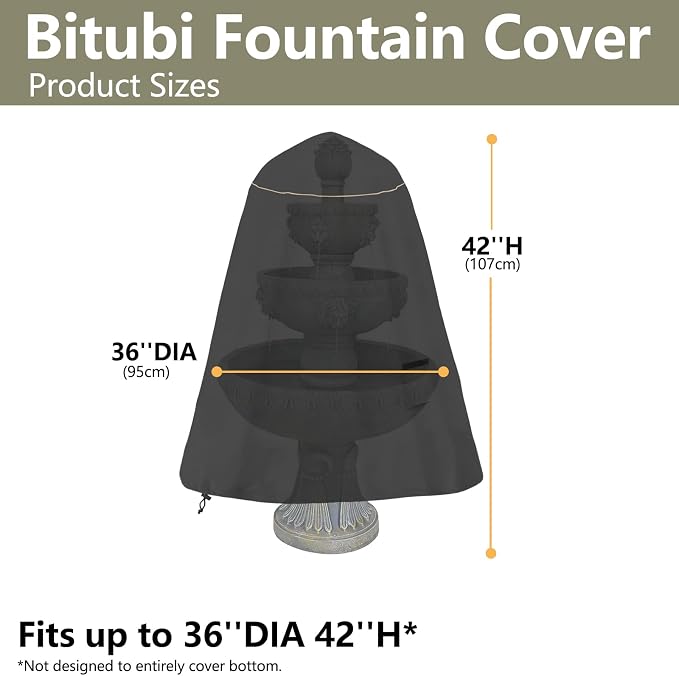 Bitubi Fountain Cover（36"x42"） 600D Oxford Cloth Garden Fountain Statue - Image 3