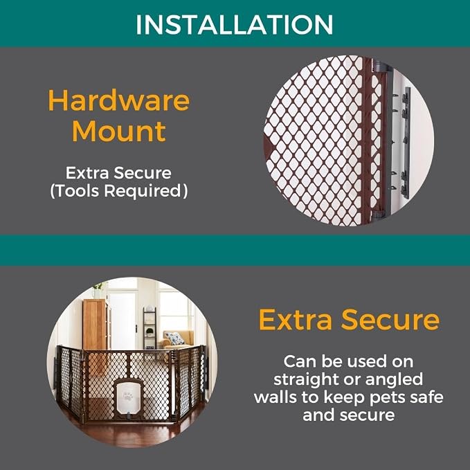 MyPet Extra Wide Dog Gate with Small Pet Door. 38.5” to 103.5" Wide. Cat Gate - Image 4