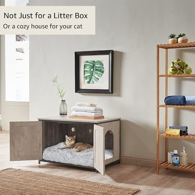 unipaws Top Opening Cat Litter Box Enclosure, Flip Top XL Extra Large Cat Box - Image 5