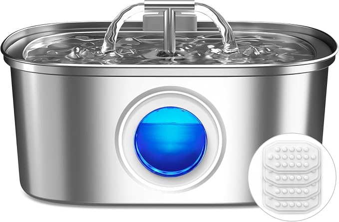 Cat Water Fountain Stainless Steel: 108oz/3.2L Cat Fountain by Rellaty