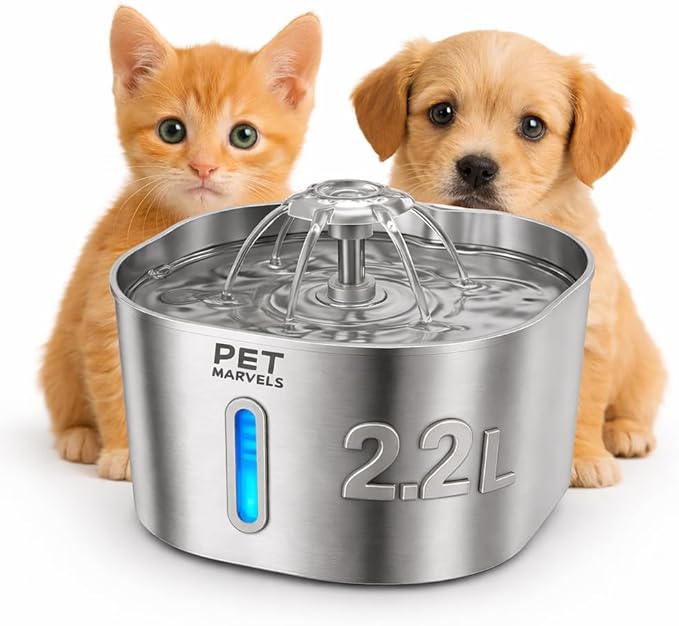 Stainless Steel Cat Water Fountain – 2.2L/74oz Ultra-Quiet Pump, Visible Water by Unknown