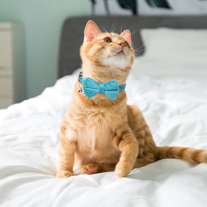 Sliverdew 2 Pcs Velvet Cat Bow Tie Collar Breakaway Cat Collar - Image 2