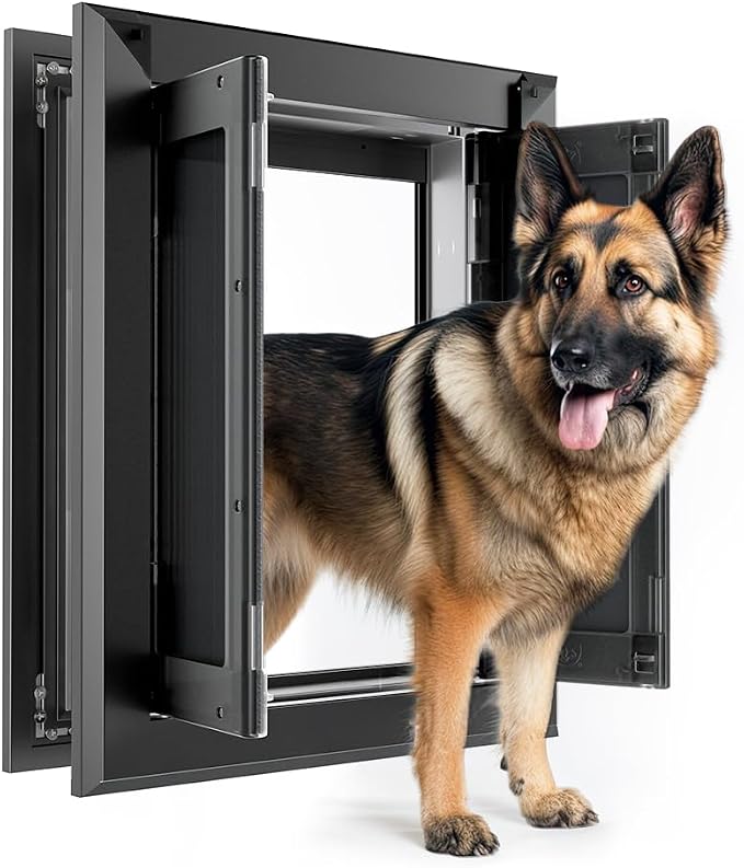 【PATAPLUS】 Aluminum French Large Dog Door, Strong Double Magnetic Flaps by LEADSTOTHETOP