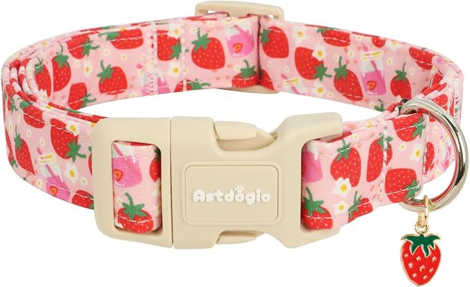 Strawberry Dog Collar, Cute Pink Dog Collars by Unknown