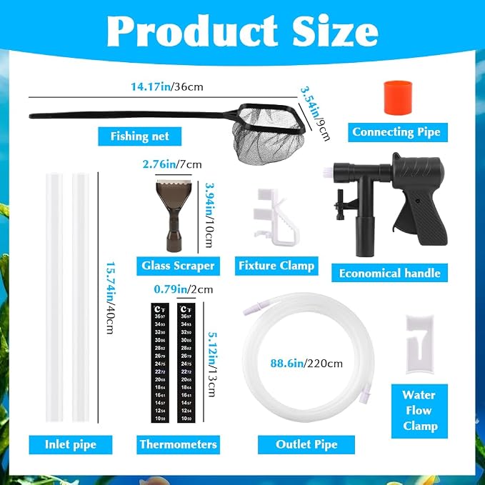 Aquarium Gravel Cleaner, Fish Tank Cleaner Kit, Aquarium Manual Press Noiseless - Image 3