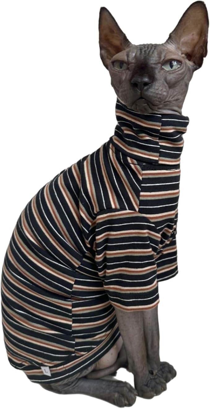 Vintage Stripes Sphynx Hairless Cats Shirt Cotton Cat Turtleneck Pet Clothes by Kitipcoo