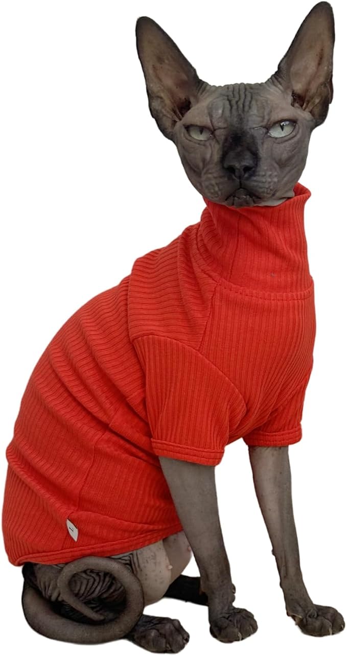 Sphynx Cats Shirt Cat Turtleneck Cotton Sweater Pullover Kitten T-Shirts by Kitipcoo