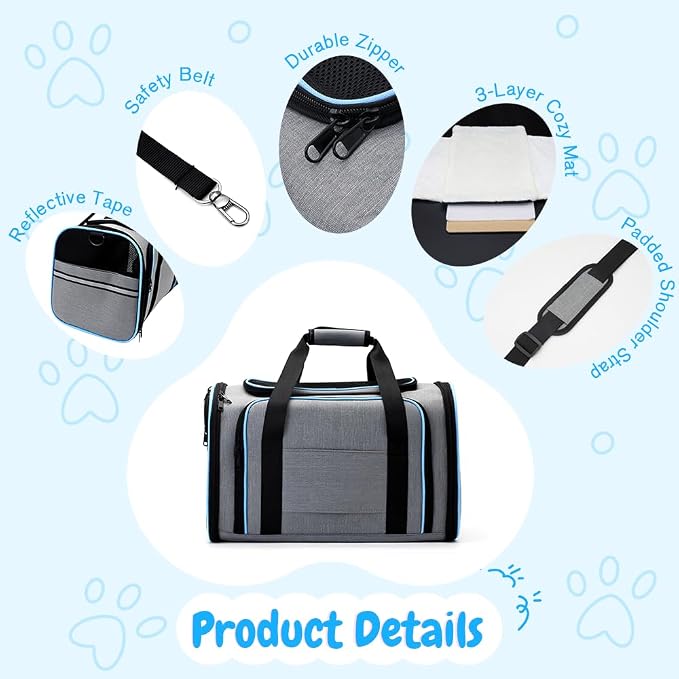 Double Expandable Cat Carrier, Airline Approved Soft-Sided Pet Travel Carrier - Image 4