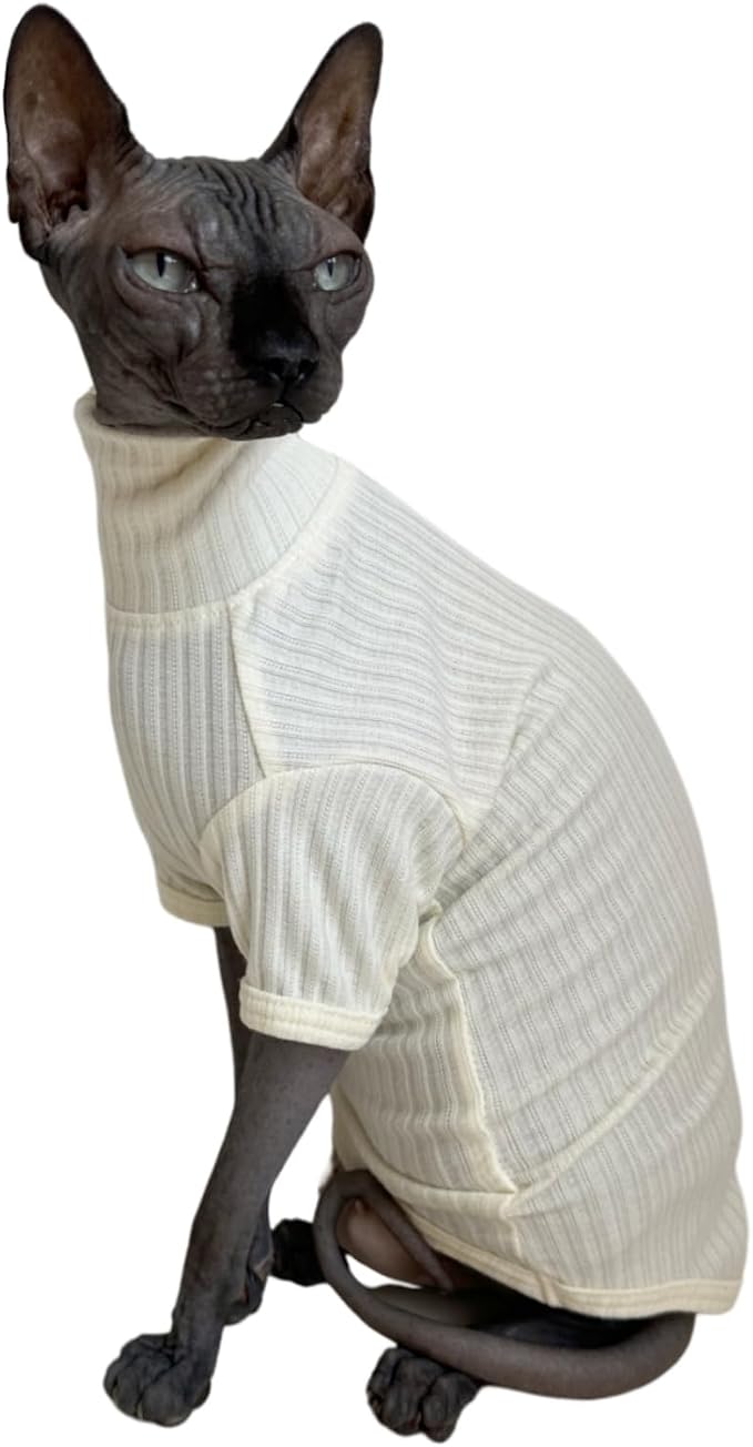 Sphynx Cats Shirt Cat Turtleneck Cotton Sweater Pullover Kitten T-Shirts - Image 2