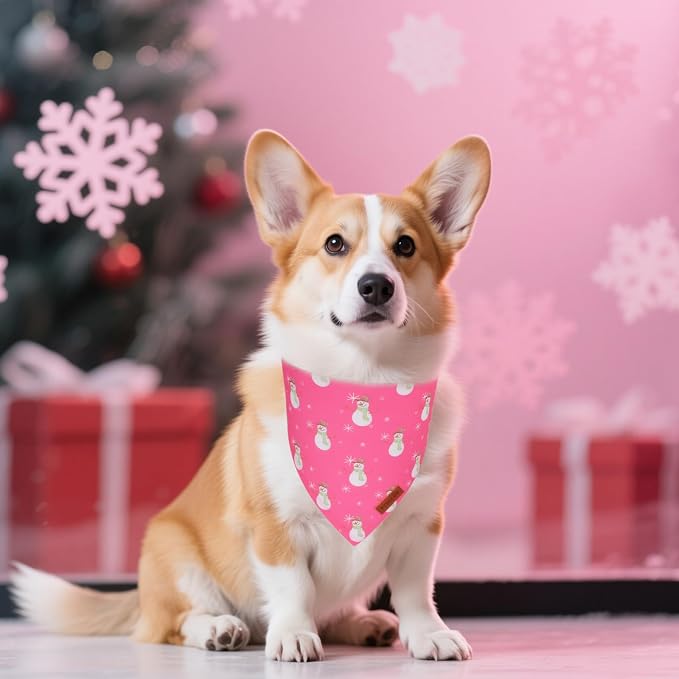 PTDECOR Christmas Dog Bandana, Santa Snowman Design Reversible Holiday Pet Scarf - Image 3