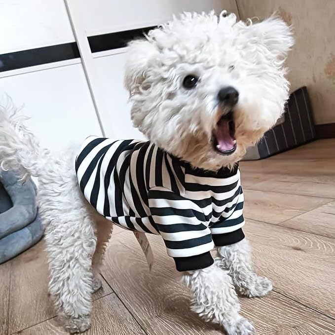 Autumn Dog Sweater with Leash Ring Warm Striped Puppy Shirt - Image 2
