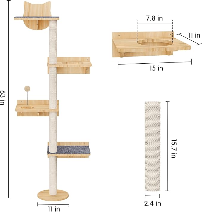 Wall Mounted Cat Tree with 2pcs Non-Slip Carpet, Cat Wall Shelf ClimbingTower - Image 2