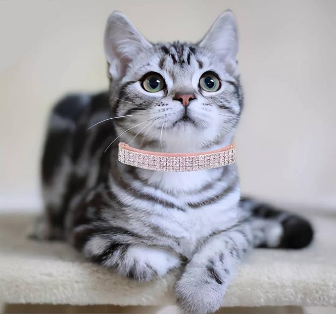 THAIN Rhinestones Cat Dog Collar Soft Velvet Safe Adjustable Collar Bling - Image 5