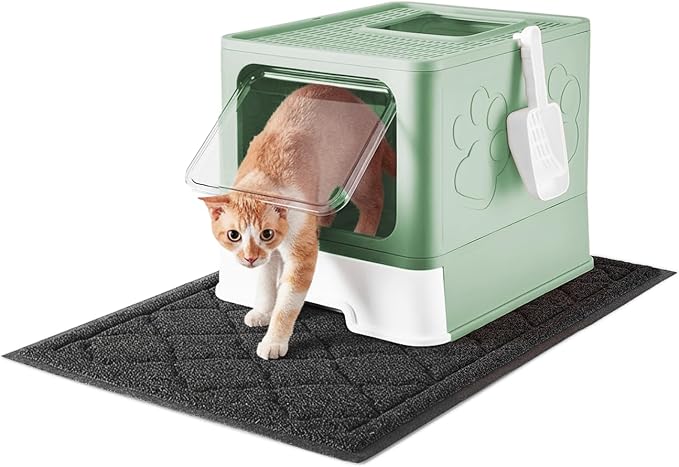 Cat Litter Box with X-Large Litter Mat and Scoop, Large Covered Litter Box with by Medario
