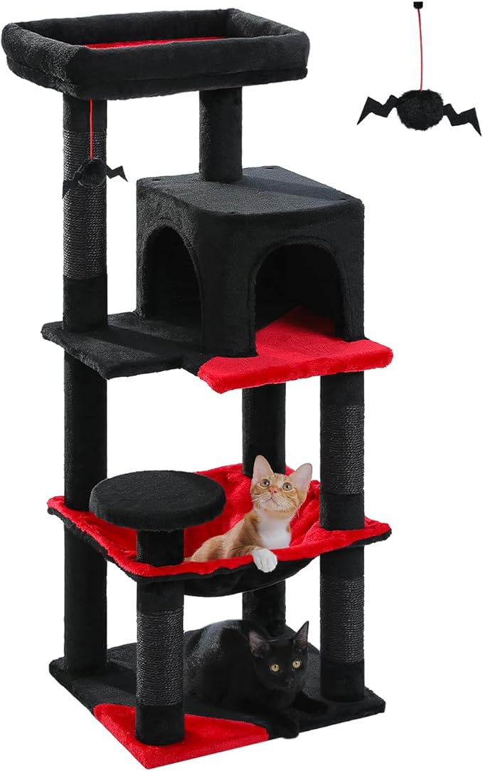 Gothic Cat Tree with Super Large Hammock, 45.7" Black Cat Tower with Coffin Bed by MUTTROS