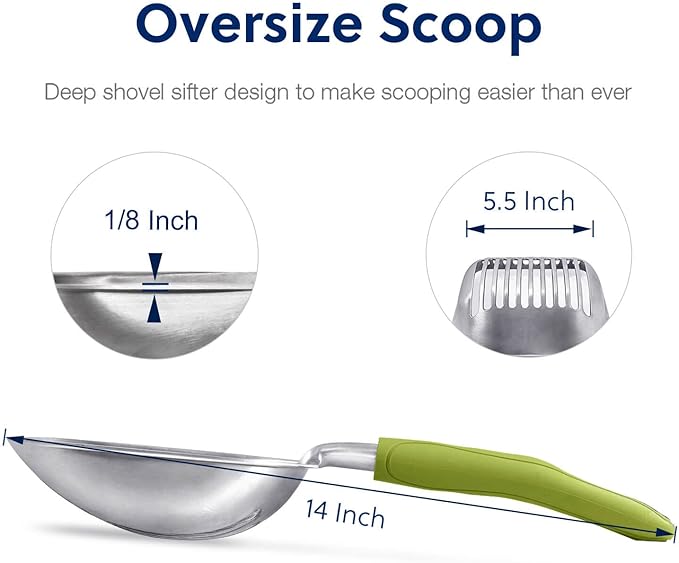 WePet Cat Litter Scoop, Aluminum Alloy Sifter, Kitty Metal Scooper, Deep Shovel - Image 2