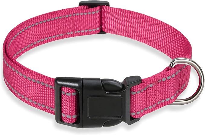 Reflective Dog Collar with Buckle Adjustable Safety Nylon Collars by BOOMIBOO