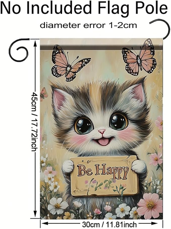Be Happy Cat Garden Flag 12x18 Inch Double Sided Outdoor Yard Banner Cute Kitten - Image 2