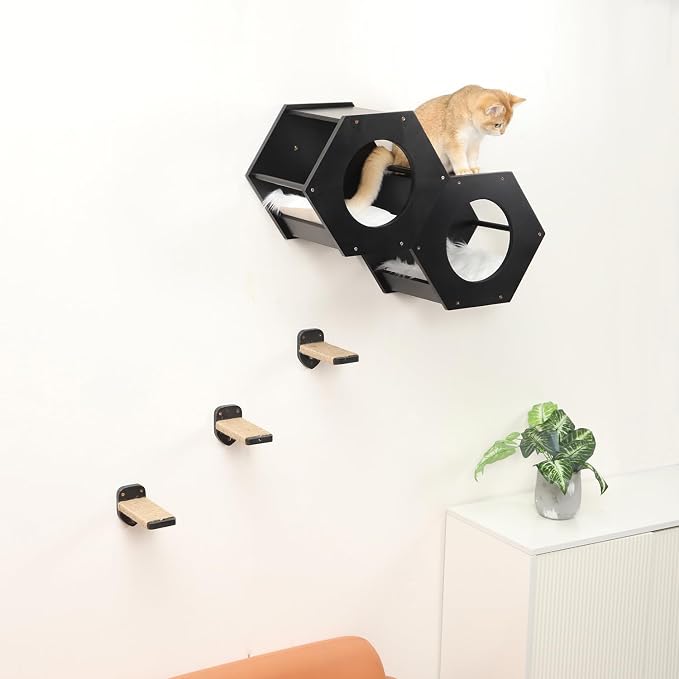 Cat Shelves with 3 Steps Scratcher Post & Hammock - Image 6