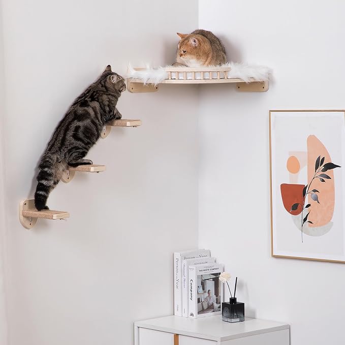 Large Cat Shelves with 3 Steps, Wall Mounted Cat Climbing Shelf with Plush - Image 5