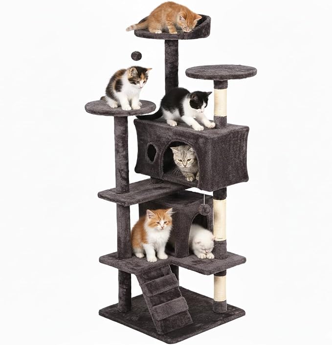 FDW | 54" Cat Tree Tower | Purple Gray | Multi-Level Indoor Activity Center by FDW