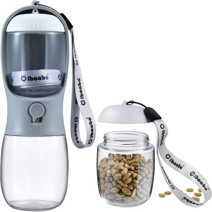 Dog Water Bottle with Food Container, Travel Puppy Water Bowl, Portable Pet by Cibaabo