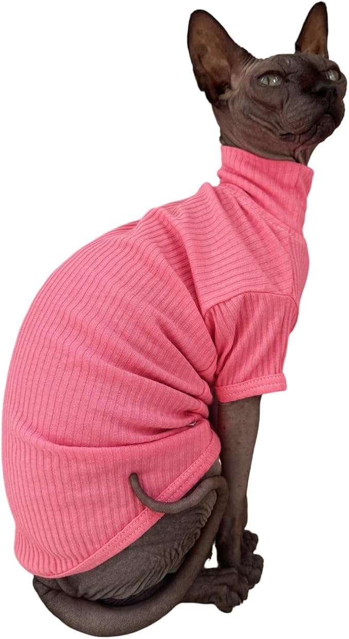 Sphynx Hairless Cats Shirt Cotton Cat Turtleneck Sweater Pullover Kitten - Image 3