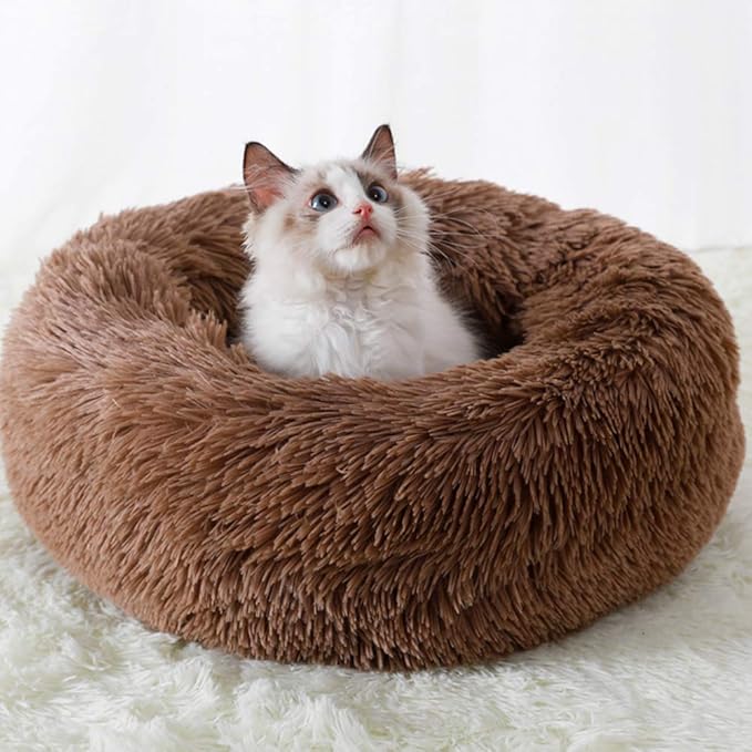 BODISEINT Faux Fur Dog Bed Cat Bed, Shag Round Anti-Anxiety Pet Calming Bed - Image 2
