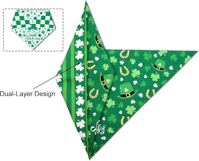St. Patrick's Day Dog Bandanas Set 2PCS-Large, Featuring Irish Shamrock & Plaid - Image 4