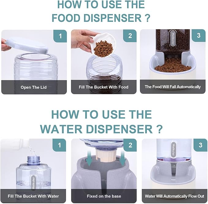 Meikuler Automatic Dog Cat Feeder and Water Dispenser Set, Waterer and Gravity - Image 3