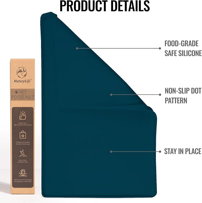 MateeyLife Dog & Cat Food Mat, Waterproof & Nonslip Silicone Feeding Mats - Image 2
